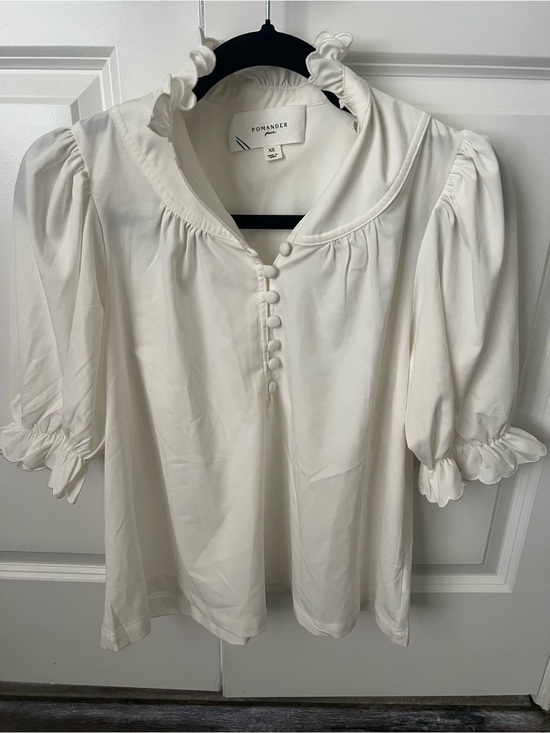 Tuckernuck Tops - Pomander Place Cream Ruffle Collar Button-Front Blouse